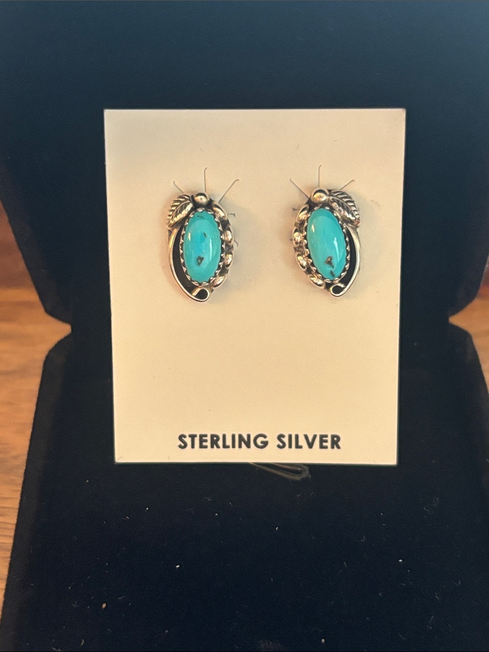 Genuine Turquoise and Sterling Silver Oval Stud Earrings
